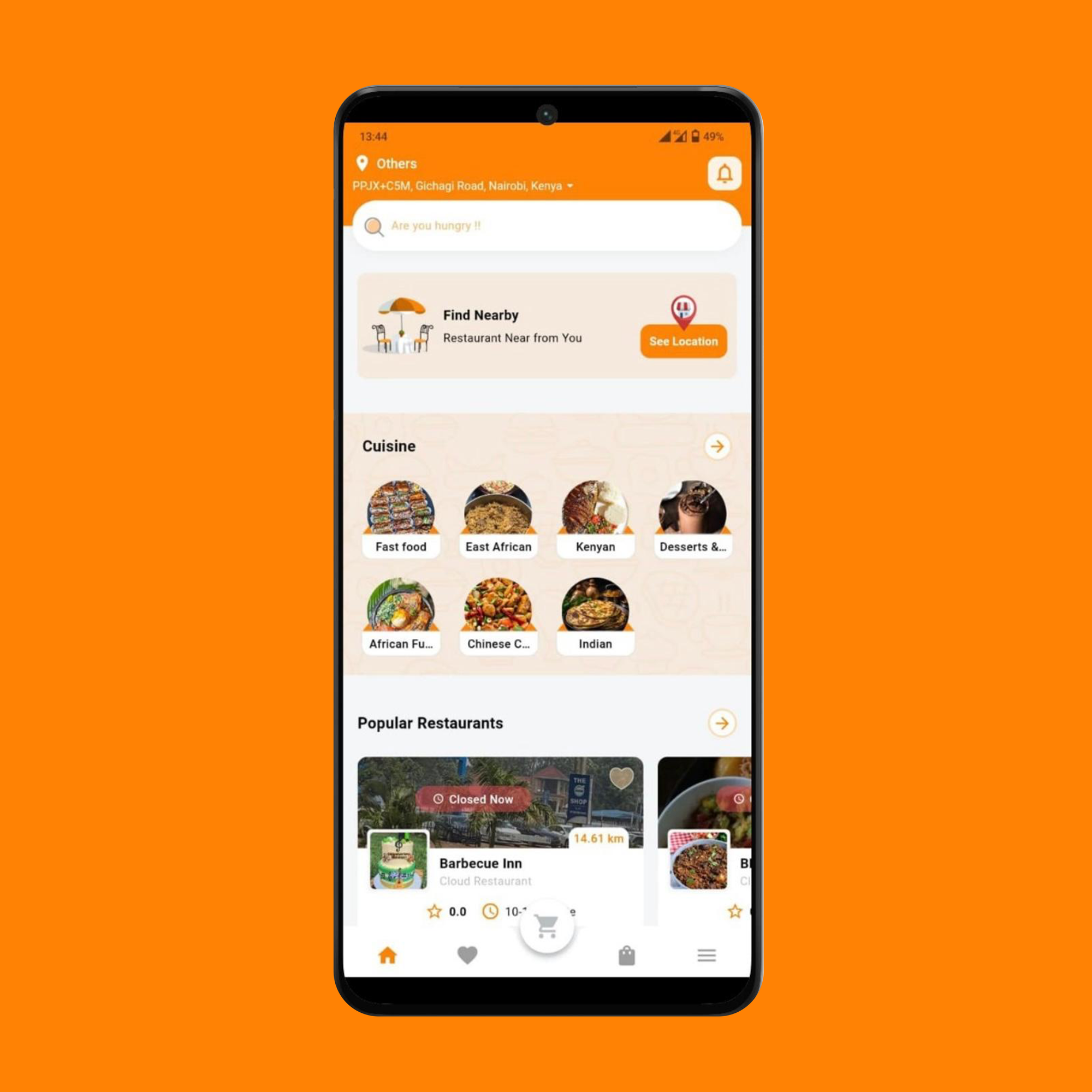 Food Yangu delivery application interface