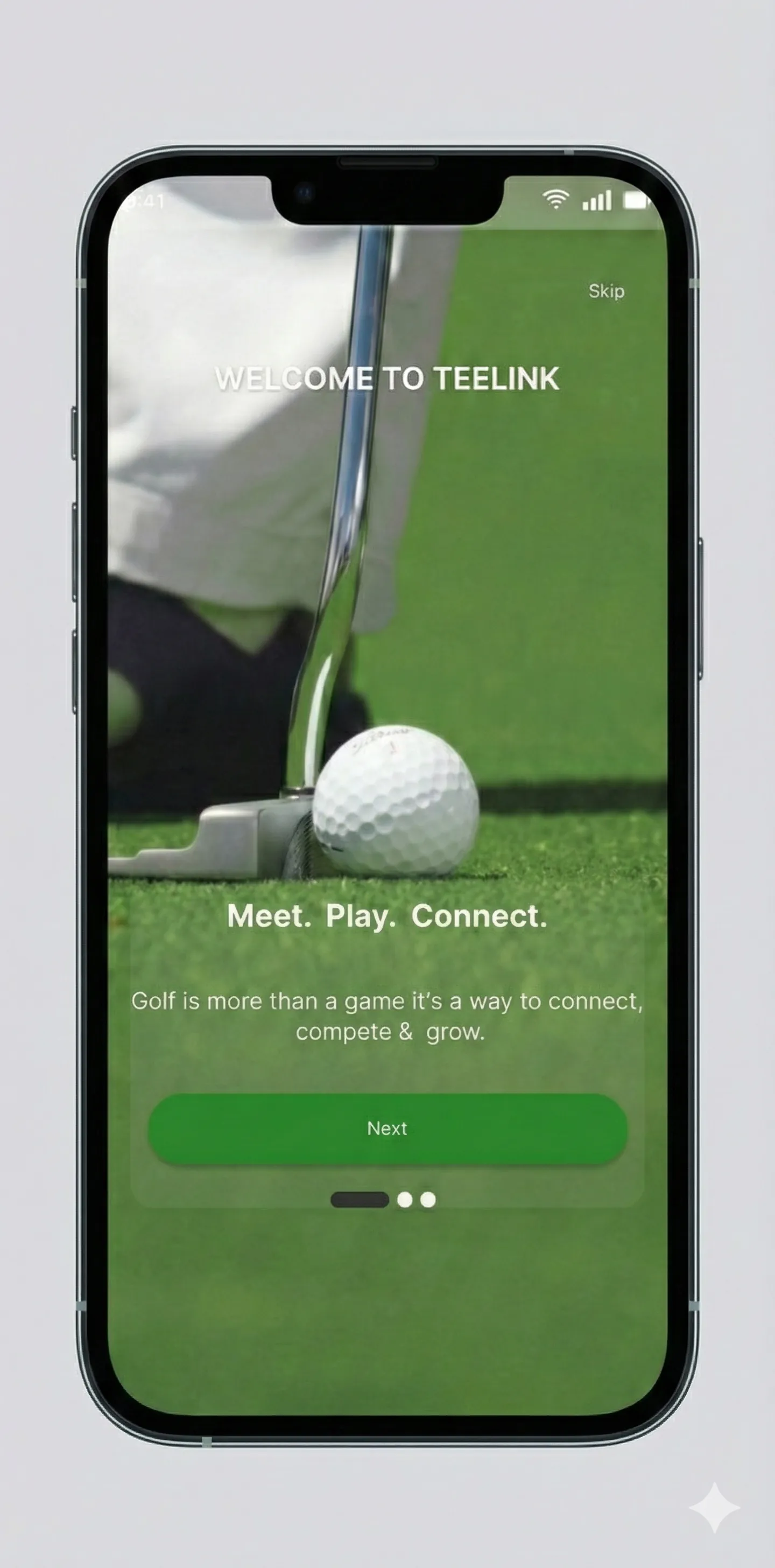 Teelink golf app welcome screen